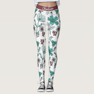 Leggings Colorful vert motif floral nom personnalisé