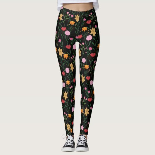 Leggings Colorful Wildflower Watercolor Black Design (Devant)