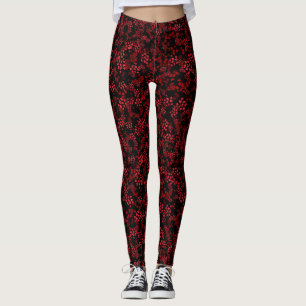 Leggings Commodité Yoga fleurs rouge foncé