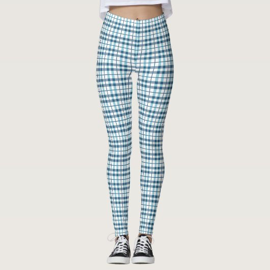 Leggings Composez le Motif blanc et bleu plaid de Pajama (Devant)