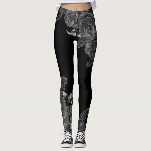 Leggings Composition des fleurs noires (Devant)