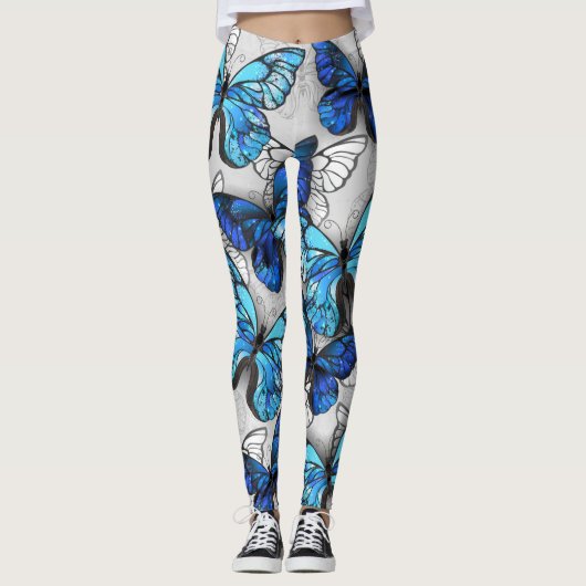 Leggings Composition des White and Blue Butterflies (Devant)
