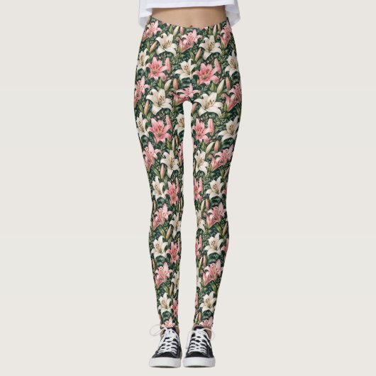 Leggings Composition élégante de lys et de feuillage (Devant)