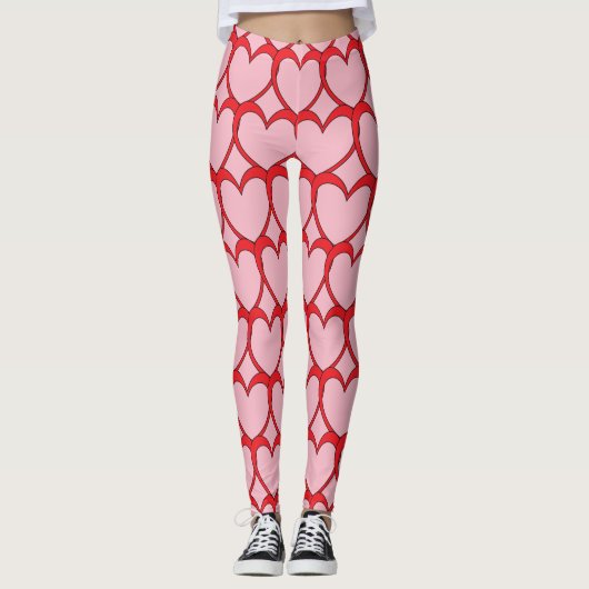 Leggings Compression Coeur rose et rouge (Devant)