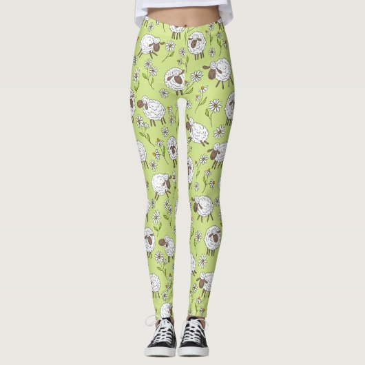 Leggings Compter les moutons sur le vert de rosée miel (Devant)