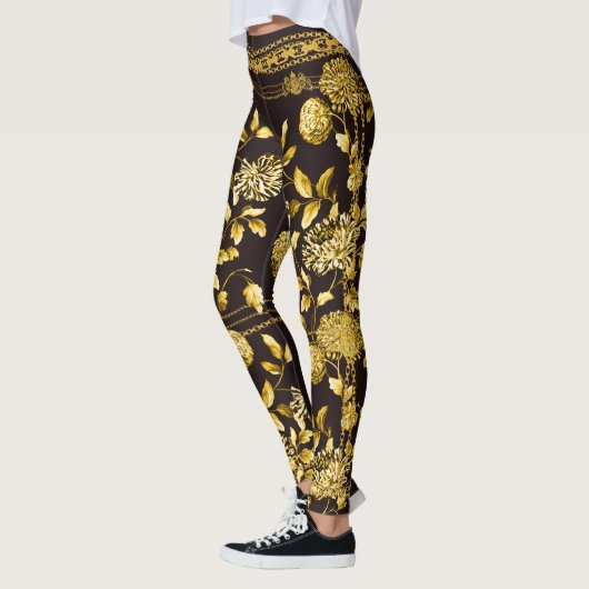 Leggings Comtesse Chaîne d'or Lion Emblem Floral Espresso (Gauche)