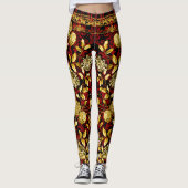 Leggings Comtesse Or Chaîne Florale Rouge Noir Damas (Devant)