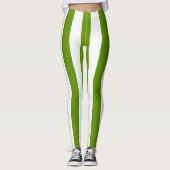 Leggings Concepteur à rayures verticales ~ Vert ~ Blanc ~ (Devant)