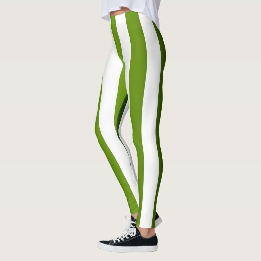 Leggings Concepteur à rayures verticales ~ Vert ~ Blanc ~ (Gauche)