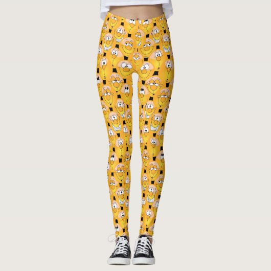 Leggings Conception à la mode jaune d'Emoji d'amusement (Devant)