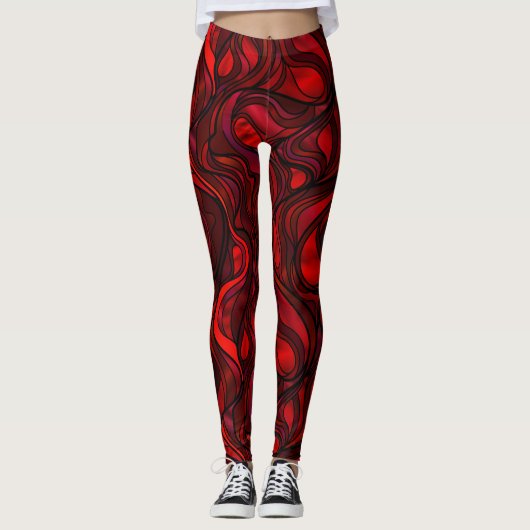 Leggings Conception abstraite d'arc-en-ciel de rouge (Devant)