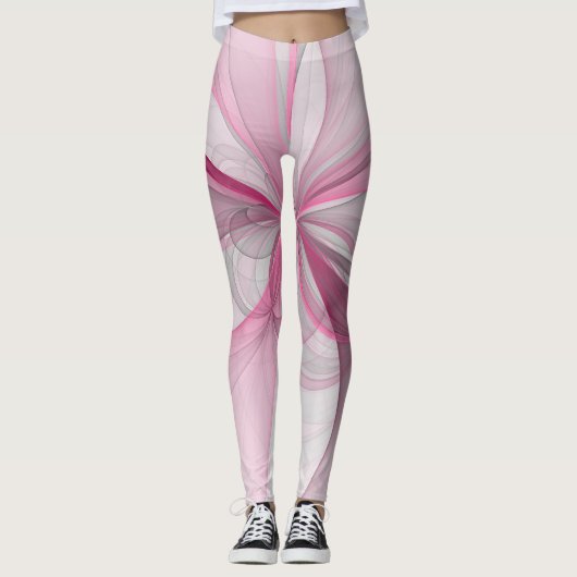 Leggings Conception Abstraite de fractal rose pâle moderne (Devant)