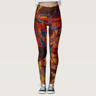 Leggings Conception abstraite de motif rouge, vert-bleu,