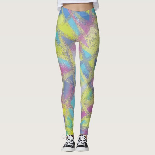 Leggings Conception abstraite en violet jaune bleu (Devant)