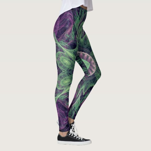 Leggings Conception Abstraite fractale violet et verte (Droite)