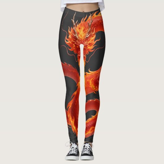 Leggings Conception artistique de fantasy de dragon de feu, (Devant)
