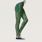 Leggings Conception botanique de plante moderne verte or fe (Droite)