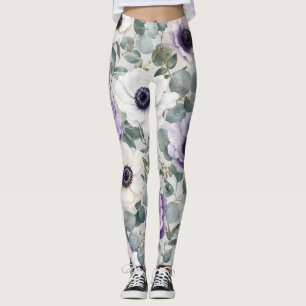 Leggings Conception d'anémone et d'eucalyptus moderne