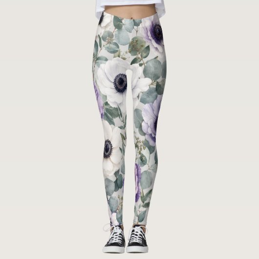 Leggings Conception d'anémone et d'eucalyptus moderne (Devant)