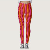 Leggings Conception de bandes verticales orange rose rouge (Devant)