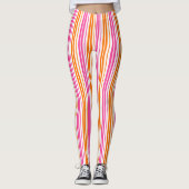 Leggings Conception de bandes verticales rose orange blanc (Devant)