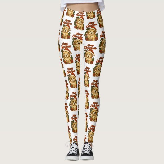 Leggings Conception de Cockapoo Joyeux Noël (Devant)