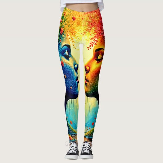 Leggings Conception de connexion arc-en-ciel émouvante (Devant)