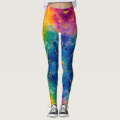 Leggings Conception de design aquarelle bleu or vibrant (Devant)