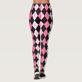Leggings Conception de diamant en argyle rose noir blanc  (Dos)