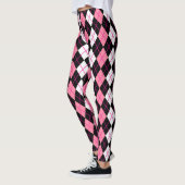 Leggings Conception de diamant en argyle rose noir blanc  (Gauche)