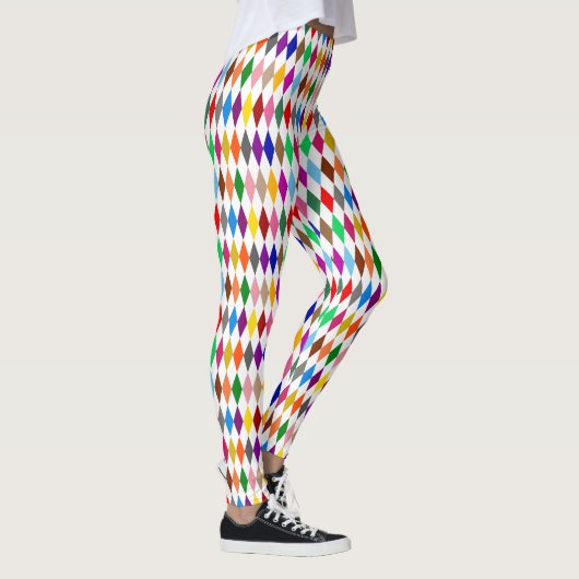 Leggings Conception de diamants arlequin colorés blanc (Droite)