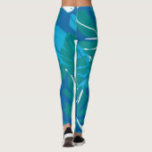 Leggings Conception de feuilles tropicales bleu vert (Dos)