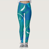 Leggings Conception de feuilles tropicales bleu vert (Devant)