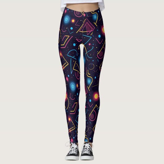 Leggings Conception de formes géométriques néon abstraites (Devant)