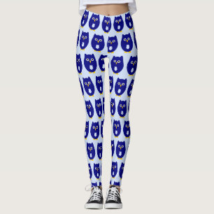 Leggings Conception de hibou bleu sur fond de couleur au ch