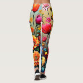 Leggings Conception de jardin de fleurs abstraites joyeuses (Dos)