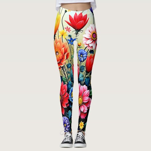 Leggings Conception de jardin de fleurs abstraites joyeuses (Devant)