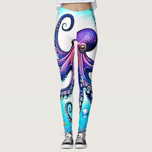 Leggings Conception de la lueur d'octopus corail (Devant)