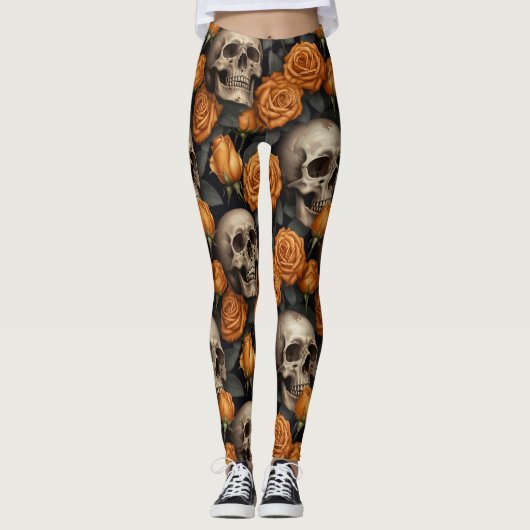 Leggings Conception de la série A Skull and Roses 11 (Devant)