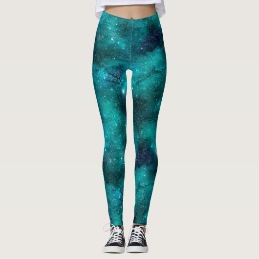 Leggings Conception de la série Galaxie sarcelle 8 (Devant)
