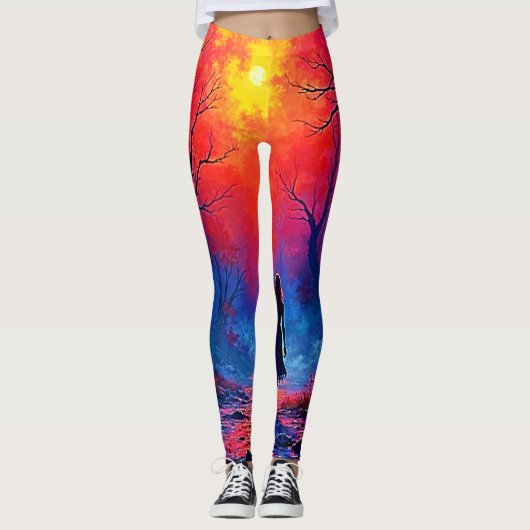 Leggings Conception de la solitude de la fille de la forêt (Devant)