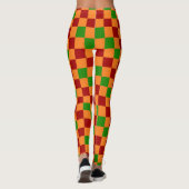 Leggings Conception de motif à carreaux rouge orange vert (Dos)