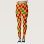 Leggings Conception de motif à carreaux rouge orange vert (Devant)