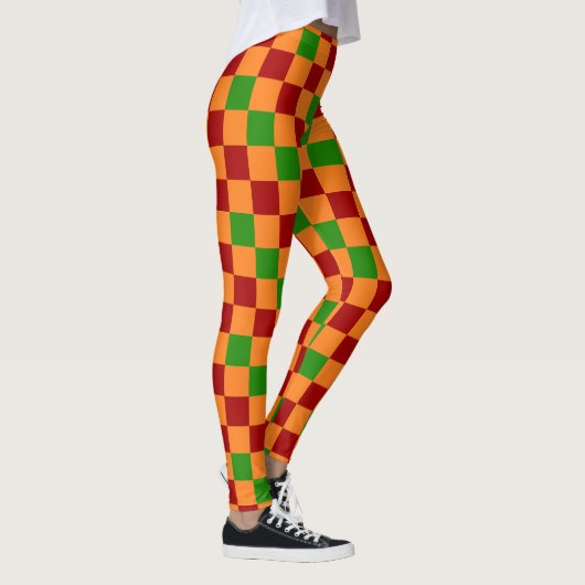 Leggings Conception de motif à carreaux rouge orange vert (Droite)