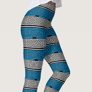 Leggings Conception de motif de frise grecque bleu noir bla