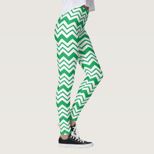 Leggings Conception de motif en chevron zigzag blanc vert (Droite)