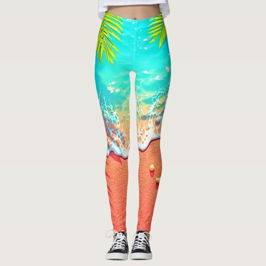Leggings Conception de paradis de plage de sable rose (Devant)