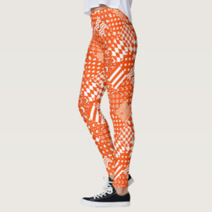 Leggings Conception de Patchwork Motif mixte orange blanc