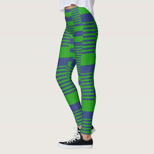 Leggings Conception de rayures patchwork bleu vert  (Gauche)