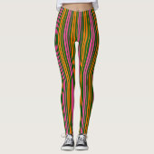 Leggings Conception de rayures verticales orange vert rose (Devant)